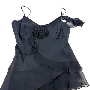VTG Y2K Babydoll HOTKISS S SILK Black Ruffle Flower Womens Cami Top Whimsygoth